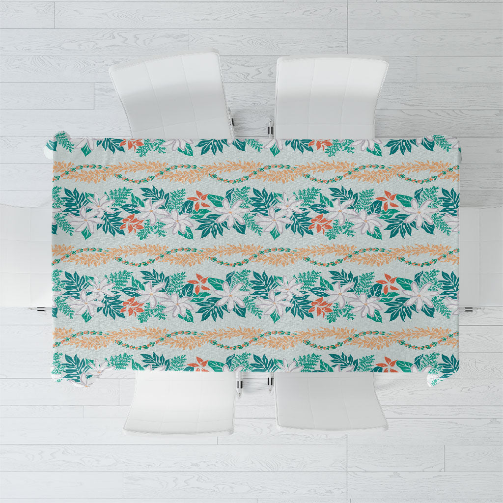 Monstera Tiare Plumeria Lei Pattern Tablecloth Teal Version LT01 Teal - Polynesian Pride
