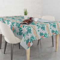 Monstera Tiare Plumeria Lei Pattern Tablecloth Teal Version LT01 - Polynesian Pride