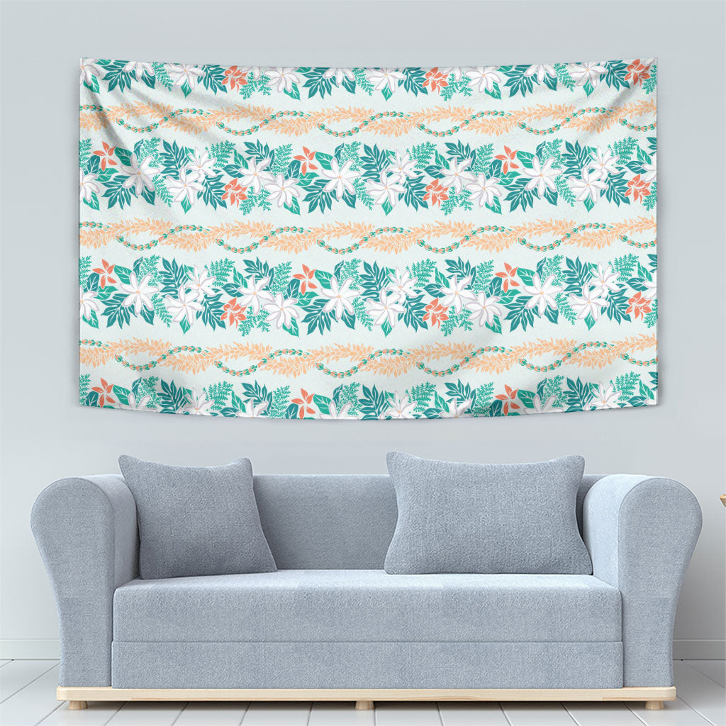 Monstera Tiare Plumeria Lei Pattern Tapestry Teal Version LT01 - Polynesian Pride