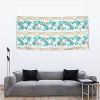 Monstera Tiare Plumeria Lei Pattern Tapestry Teal Version LT01 - Polynesian Pride
