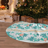Monstera Tiare Plumeria Lei Pattern Tree Skirt Teal Version LT01 - Polynesian Pride