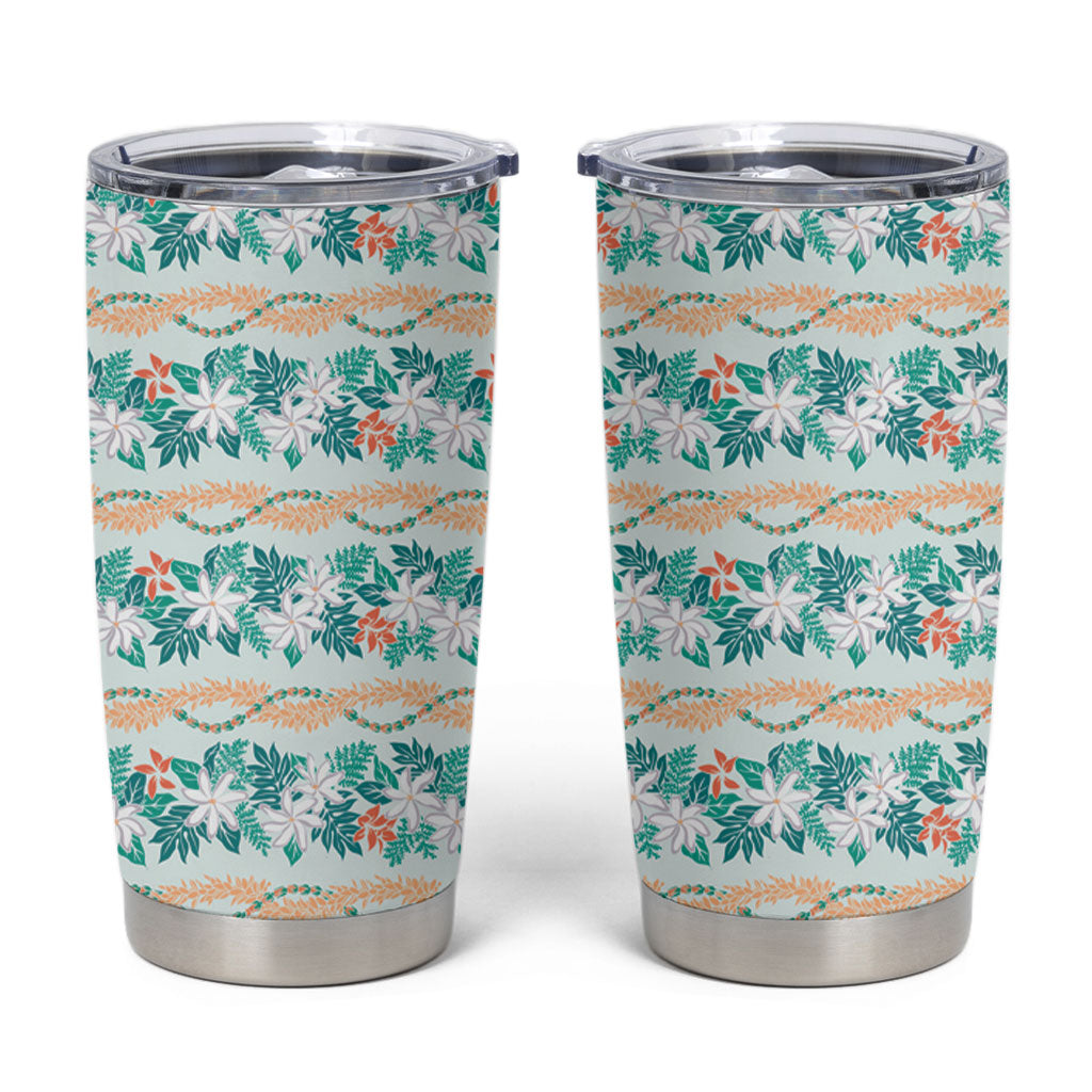 Monstera Tiare Plumeria Lei Pattern Tumbler Cup Teal Version LT01 Teal - Polynesian Pride