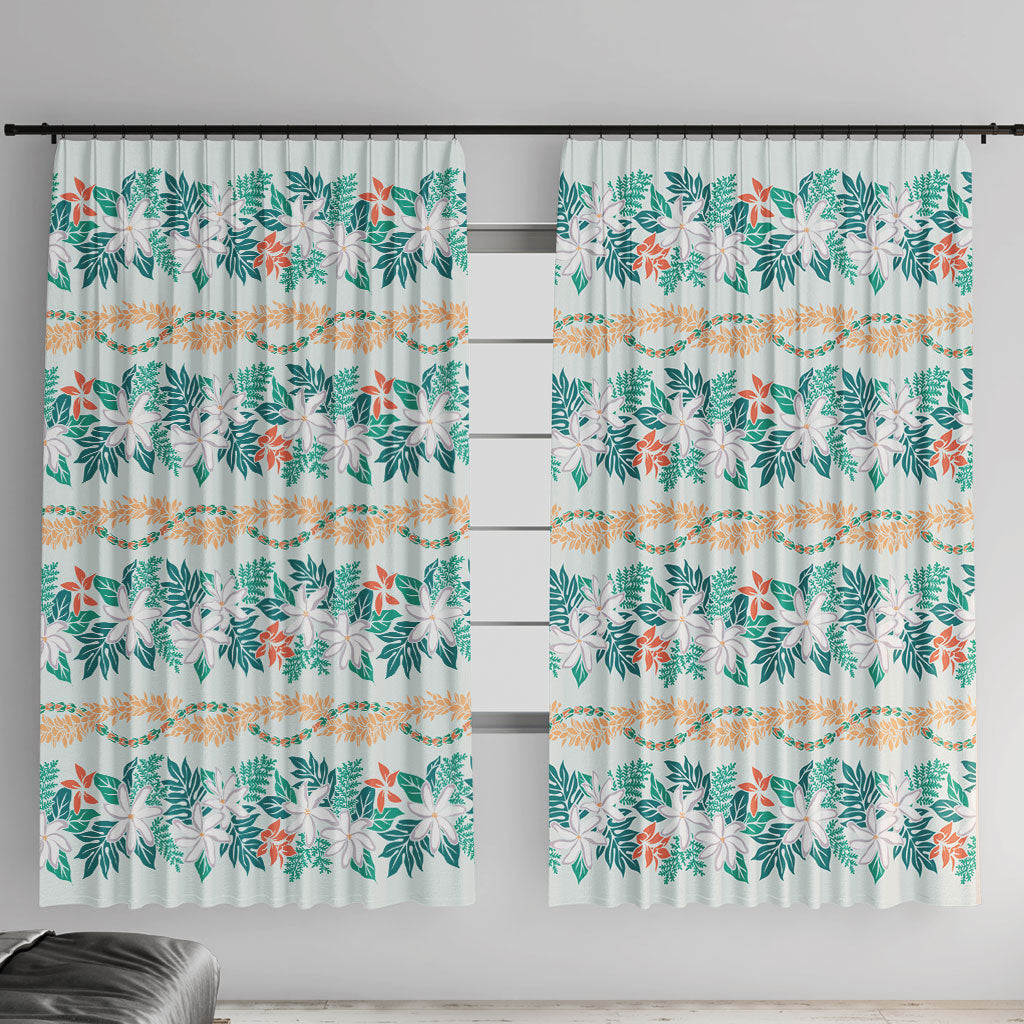Monstera Tiare Plumeria Lei Pattern Window Curtain Teal Version LT01 With Hooks Teal - Polynesian Pride