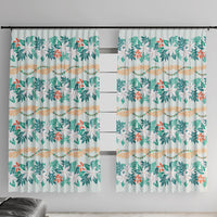 Monstera Tiare Plumeria Lei Pattern Window Curtain Teal Version LT01 With Hooks Teal - Polynesian Pride