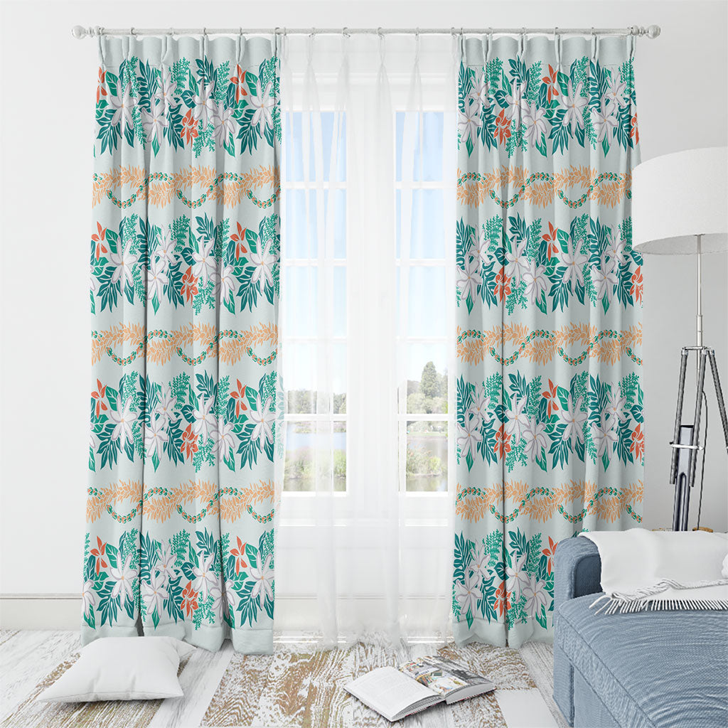 Monstera Tiare Plumeria Lei Pattern Window Curtain Teal Version LT01 - Polynesian Pride