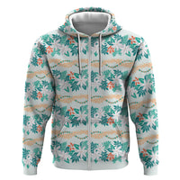 Monstera Tiare Plumeria Lei Pattern Zip Hoodie Teal Version