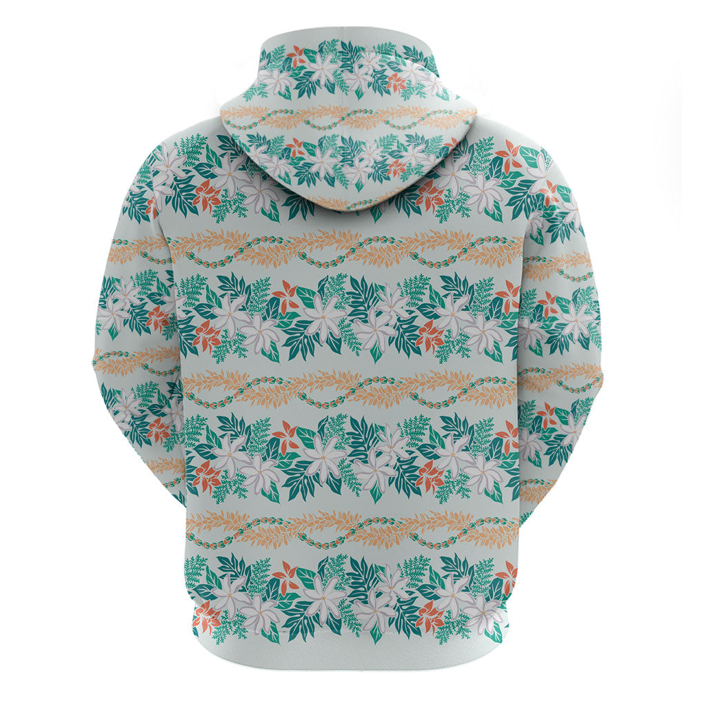 Monstera Tiare Plumeria Lei Pattern Zip Hoodie Teal Version