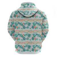 Monstera Tiare Plumeria Lei Pattern Zip Hoodie Teal Version