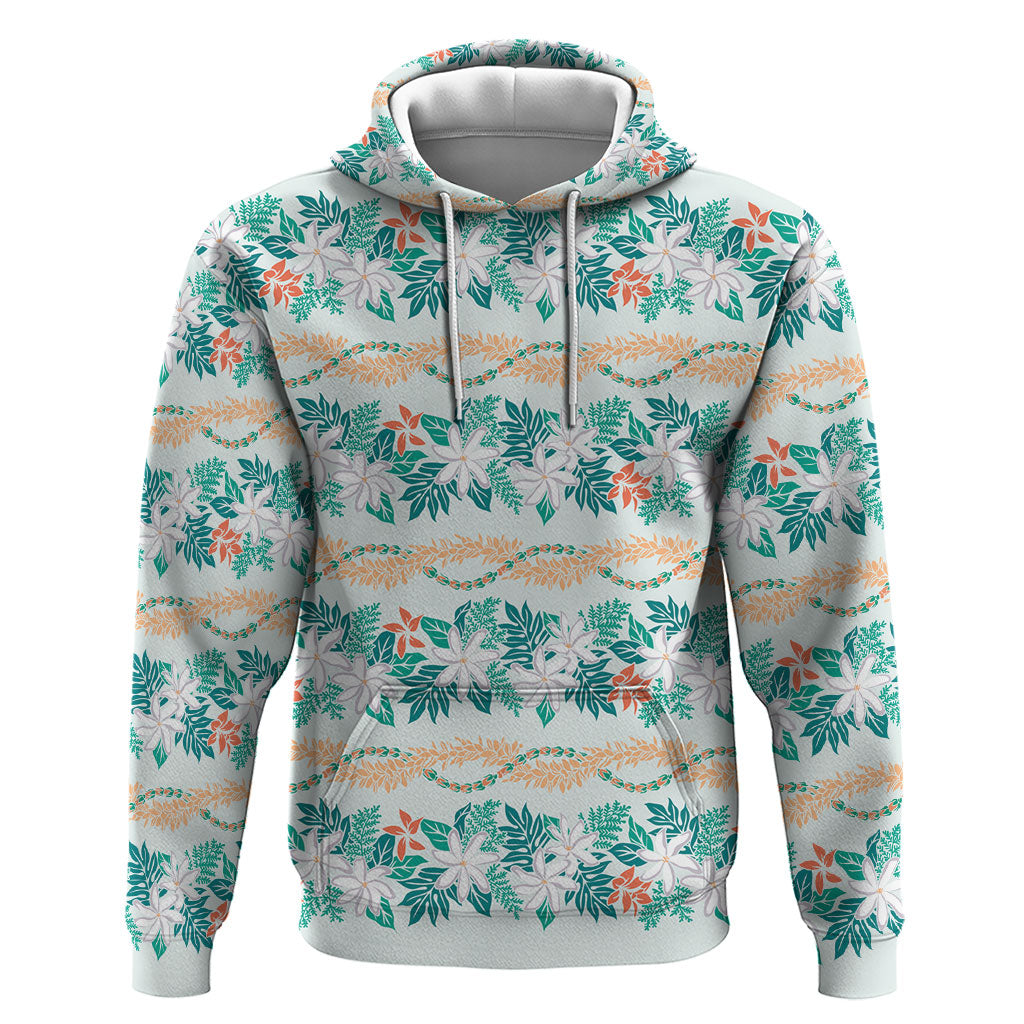 Monstera Tiare Plumeria Lei Pattern Zip Hoodie Teal Version