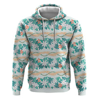 Monstera Tiare Plumeria Lei Pattern Zip Hoodie Teal Version