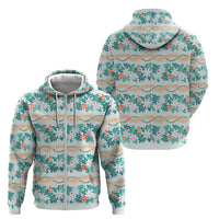 Monstera Tiare Plumeria Lei Pattern Zip Hoodie Teal Version