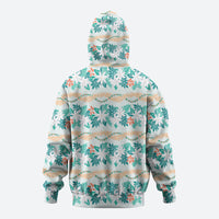 Monstera Tiare Plumeria Lei Pattern Zip Hoodie Teal Version