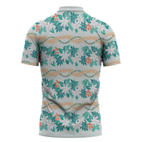 Monstera Tiare Plumeria Lei Pattern Zipper Polo Shirt Teal Version LT01 - Polynesian Pride