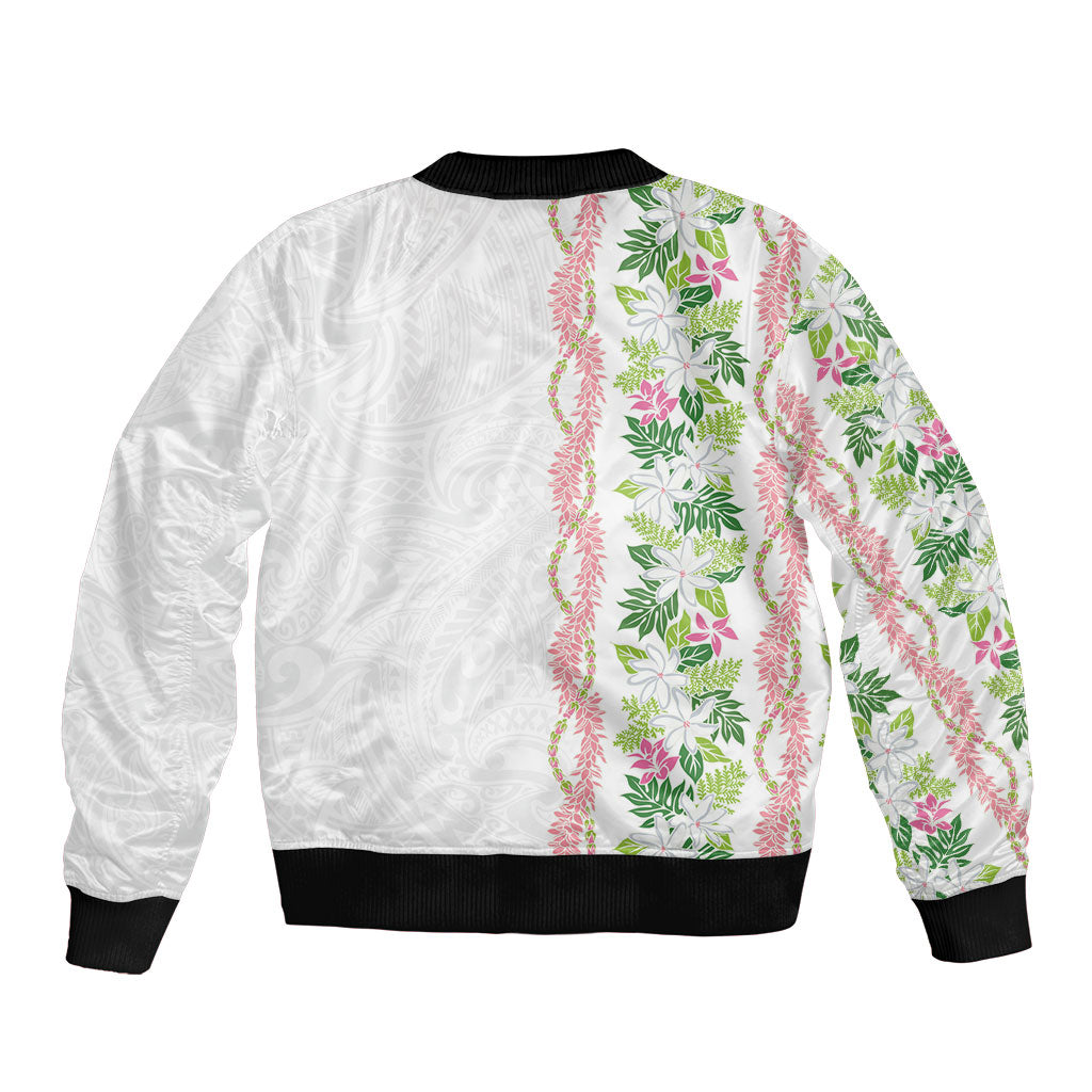 Monstera Tiare Plumeria Bomber Jacket Green Polynesian Pattern LT01 - Polynesian Pride