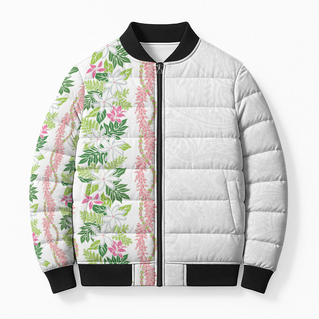Monstera Tiare Plumeria Bomber Puffer Jacket Green Polynesian Pattern LT01 Unisex Green - Polynesian Pride