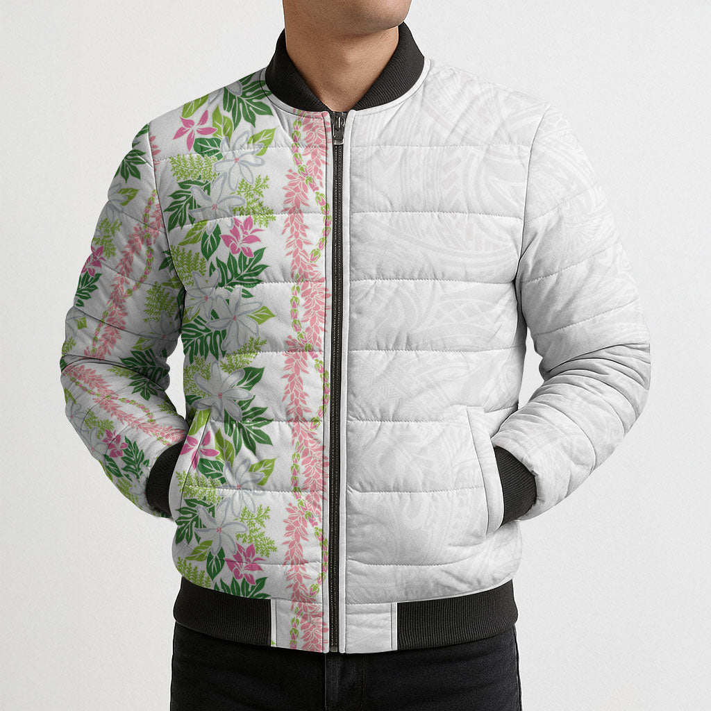 Monstera Tiare Plumeria Bomber Puffer Jacket Green Polynesian Pattern LT01 - Polynesian Pride