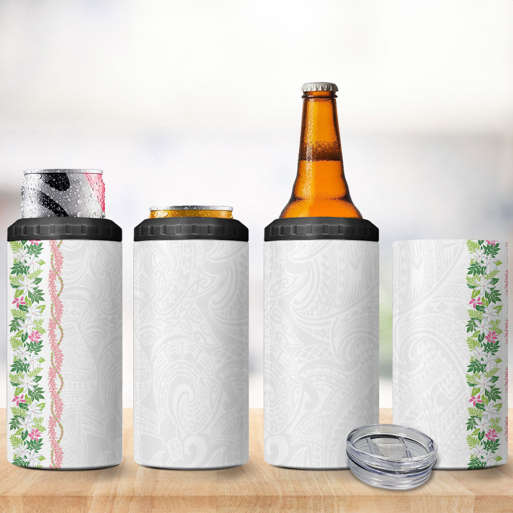 Monstera Tiare Plumeria 4 in 1 Can Cooler Tumbler Green Polynesian Pattern LT01 - Polynesian Pride