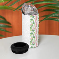 Monstera Tiare Plumeria 4 in 1 Can Cooler Tumbler Green Polynesian Pattern LT01 - Polynesian Pride