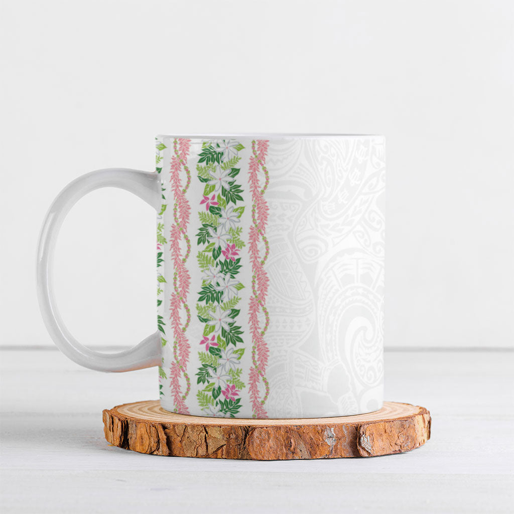 Monstera Tiare Plumeria Ceramic Mug Green Polynesian Pattern