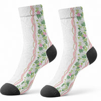 Monstera Tiare Plumeria Crew Socks Green Polynesian Pattern LT01 - Polynesian Pride