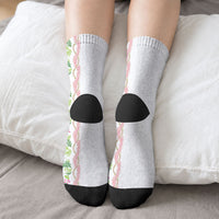 Monstera Tiare Plumeria Crew Socks Green Polynesian Pattern LT01 - Polynesian Pride