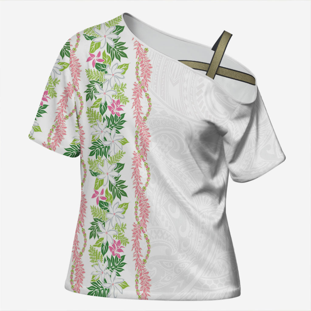 Monstera Tiare Plumeria Cross Shoulder Shirt Green Polynesian Pattern LT01 Female Green - Polynesian Pride