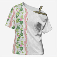 Monstera Tiare Plumeria Cross Shoulder Shirt Green Polynesian Pattern LT01 Female Green - Polynesian Pride