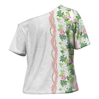 Monstera Tiare Plumeria Cross Shoulder Shirt Green Polynesian Pattern LT01 - Polynesian Pride