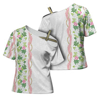 Monstera Tiare Plumeria Cross Shoulder Shirt Green Polynesian Pattern LT01 - Polynesian Pride