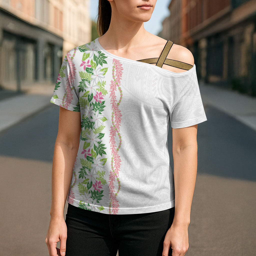 Monstera Tiare Plumeria Cross Shoulder Shirt Green Polynesian Pattern LT01 - Polynesian Pride