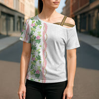 Monstera Tiare Plumeria Cross Shoulder Shirt Green Polynesian Pattern LT01 - Polynesian Pride