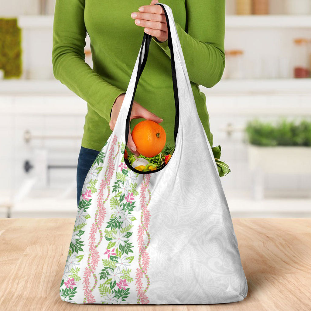 Monstera Tiare Plumeria Grocery Bag Green Polynesian Pattern LT01 - Polynesian Pride