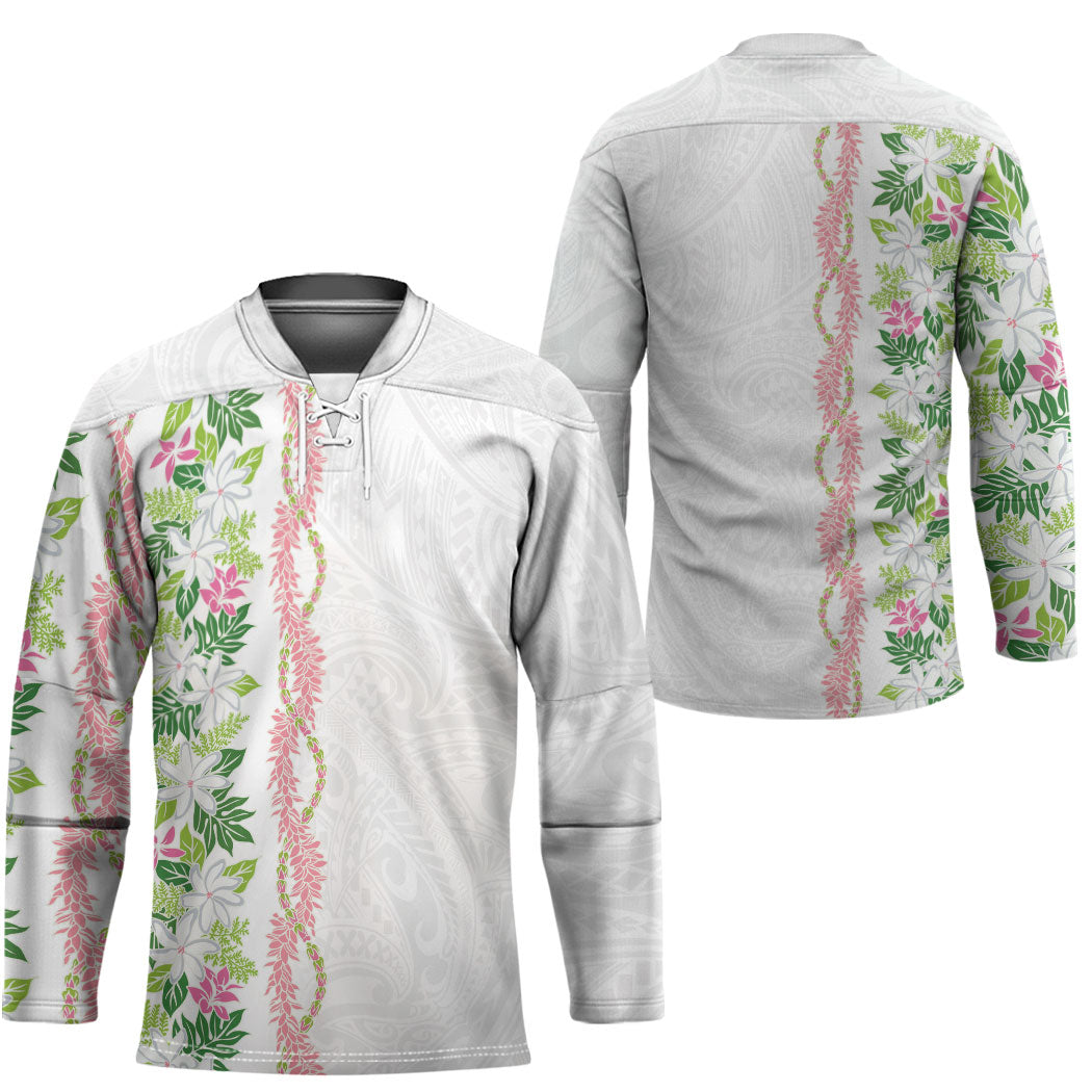 Monstera Tiare Plumeria Hockey Jersey Green Polynesian Pattern LT01 - Polynesian Pride