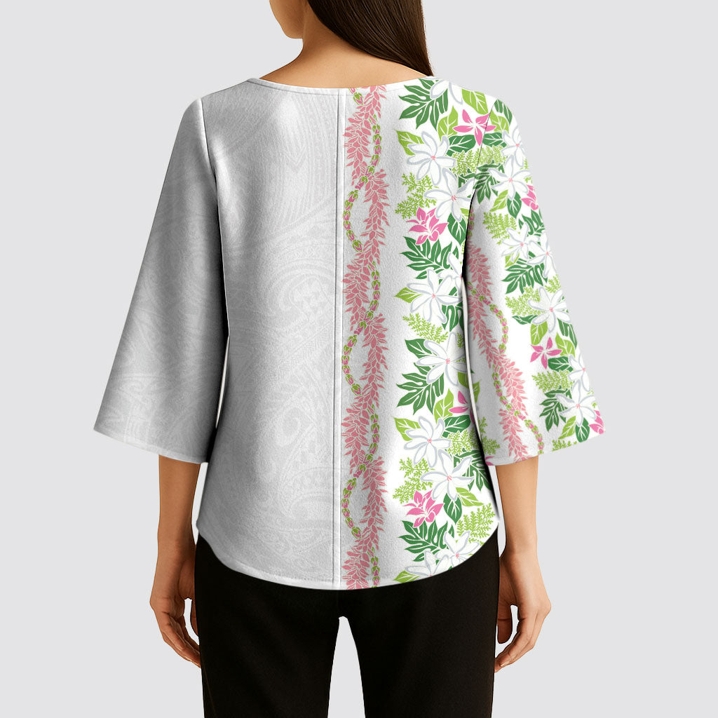 Monstera Tiare Plumeria Kimono Sleeve Blouse Green Polynesian Pattern LT01 - Polynesian Pride