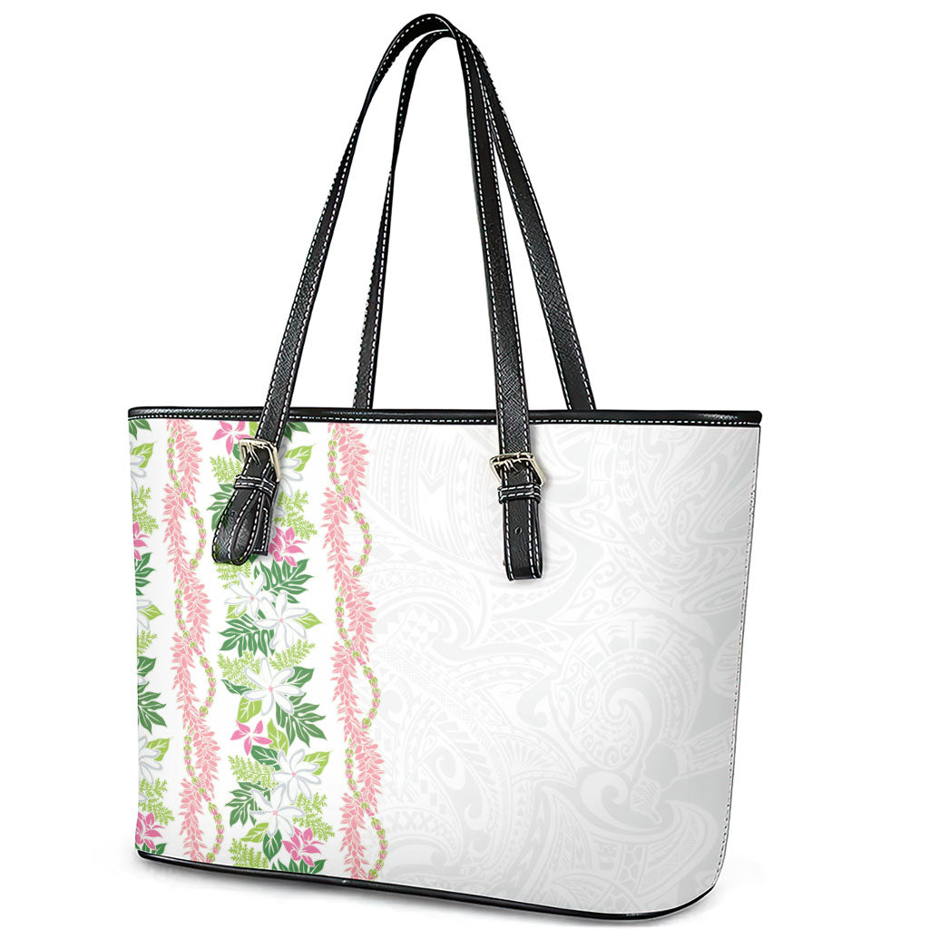 Monstera Tiare Plumeria Leather Tote Bag Green Polynesian Pattern LT01 - Polynesian Pride