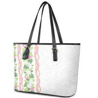 Monstera Tiare Plumeria Leather Tote Bag Green Polynesian Pattern LT01 - Polynesian Pride