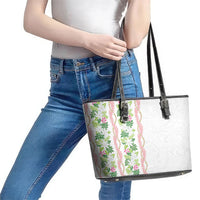 Monstera Tiare Plumeria Leather Tote Bag Green Polynesian Pattern LT01 - Polynesian Pride