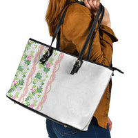 Monstera Tiare Plumeria Leather Tote Bag Green Polynesian Pattern LT01 - Polynesian Pride