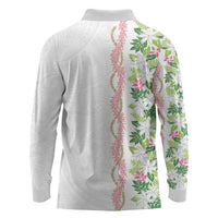 Monstera Tiare Plumeria Long Sleeve Polo Shirt Green Polynesian Pattern LT01 - Polynesian Pride