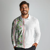 Monstera Tiare Plumeria Long Sleeve Polo Shirt Green Polynesian Pattern LT01 - Polynesian Pride