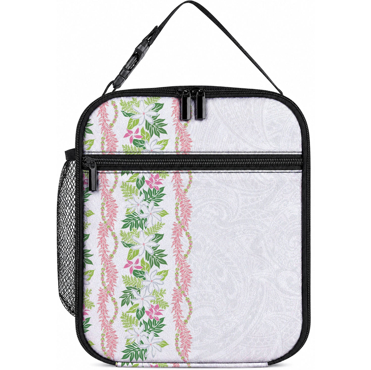 Monstera Tiare Plumeria Lunch Bag Green Polynesian Pattern