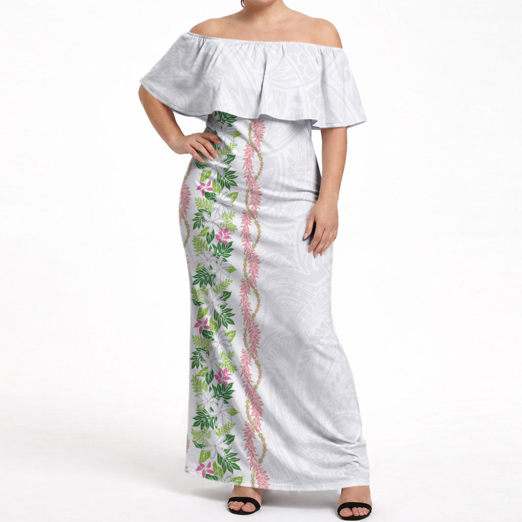 Monstera Tiare Plumeria Off Shoulder Maxi Dress Green Polynesian Pattern LT01 Women Green - Polynesian Pride