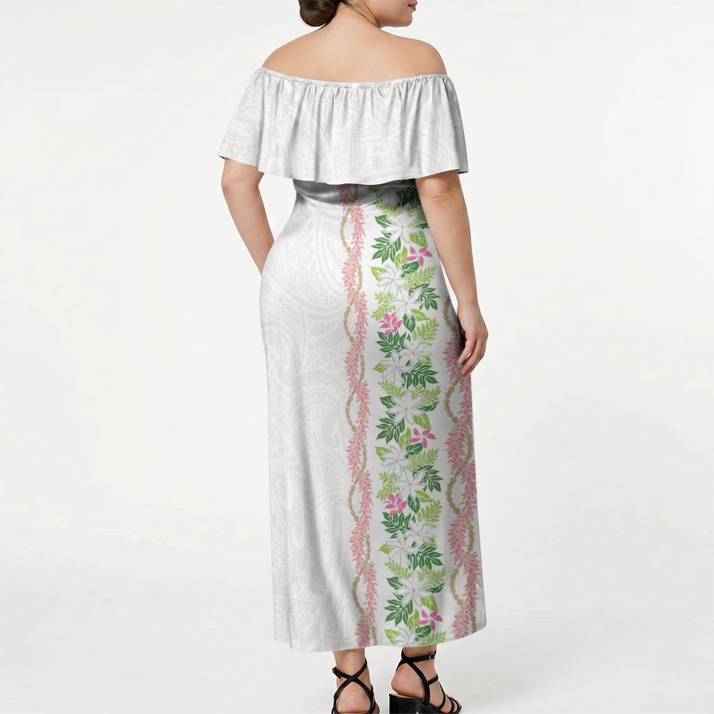 Monstera Tiare Plumeria Off Shoulder Maxi Dress Green Polynesian Pattern LT01 - Polynesian Pride