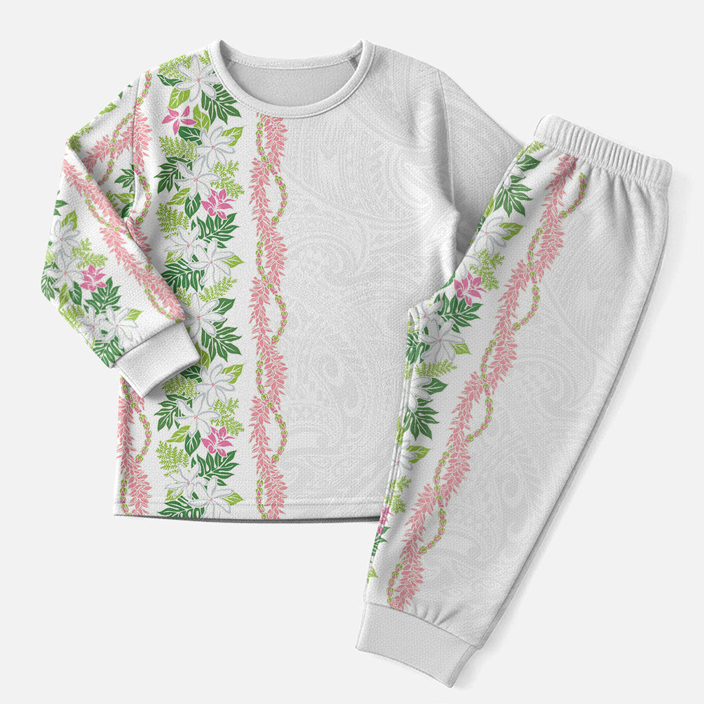 Monstera Tiare Plumeria Christmas Pajama Set Green Polynesian Pattern