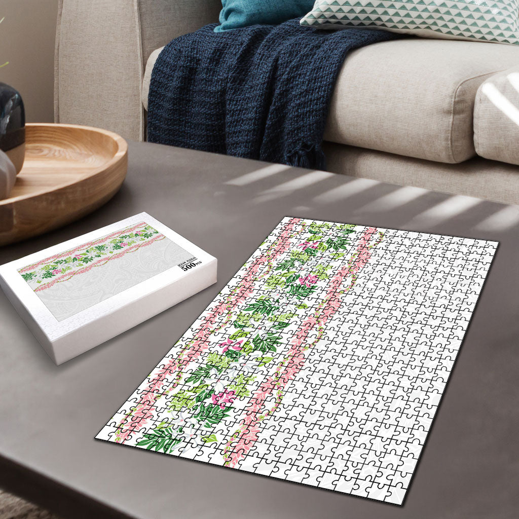 Monstera Tiare Plumeria Puzzle Green Polynesian Pattern LT01 - Polynesian Pride