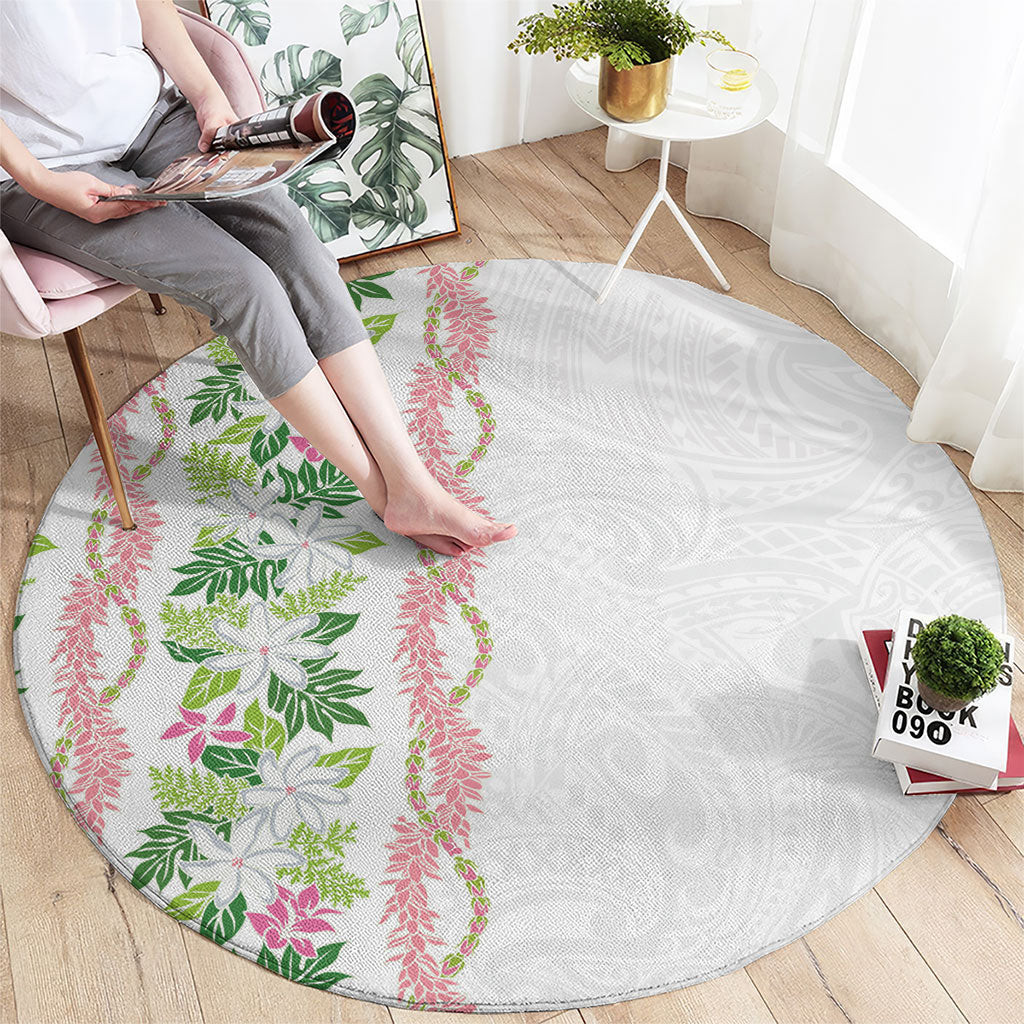 Monstera Tiare Plumeria Round Carpet Green Polynesian Pattern LT01 - Polynesian Pride