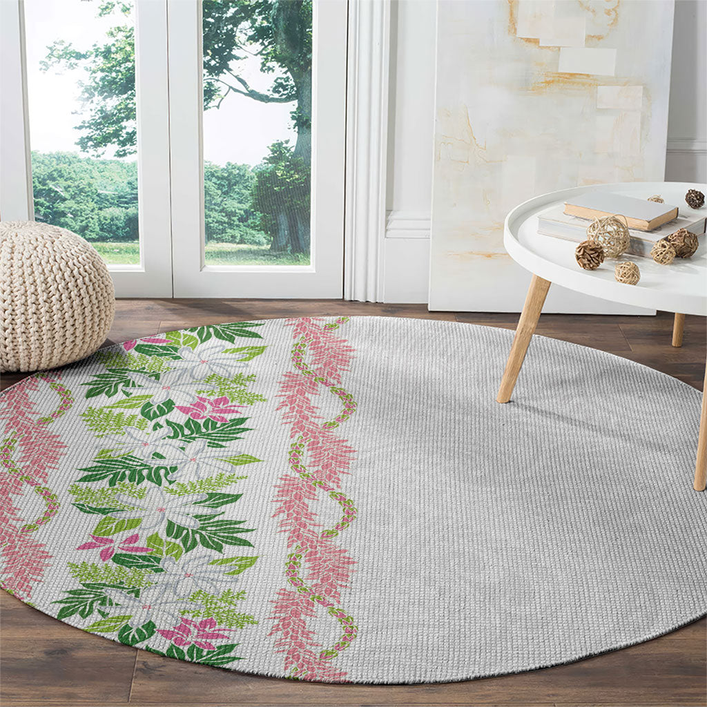 Monstera Tiare Plumeria Round Carpet Green Polynesian Pattern LT01 - Polynesian Pride