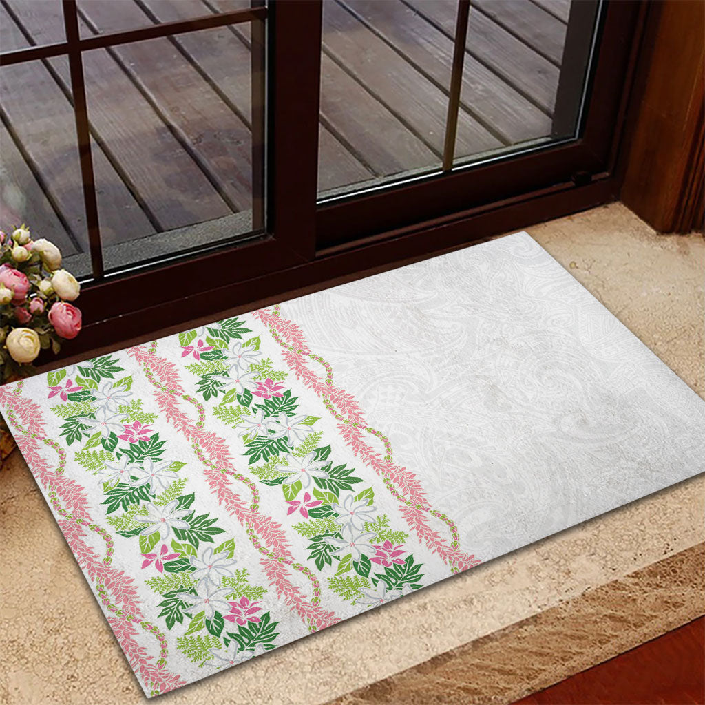 Monstera Tiare Plumeria Rubber Doormat Green Polynesian Pattern LT01 - Polynesian Pride