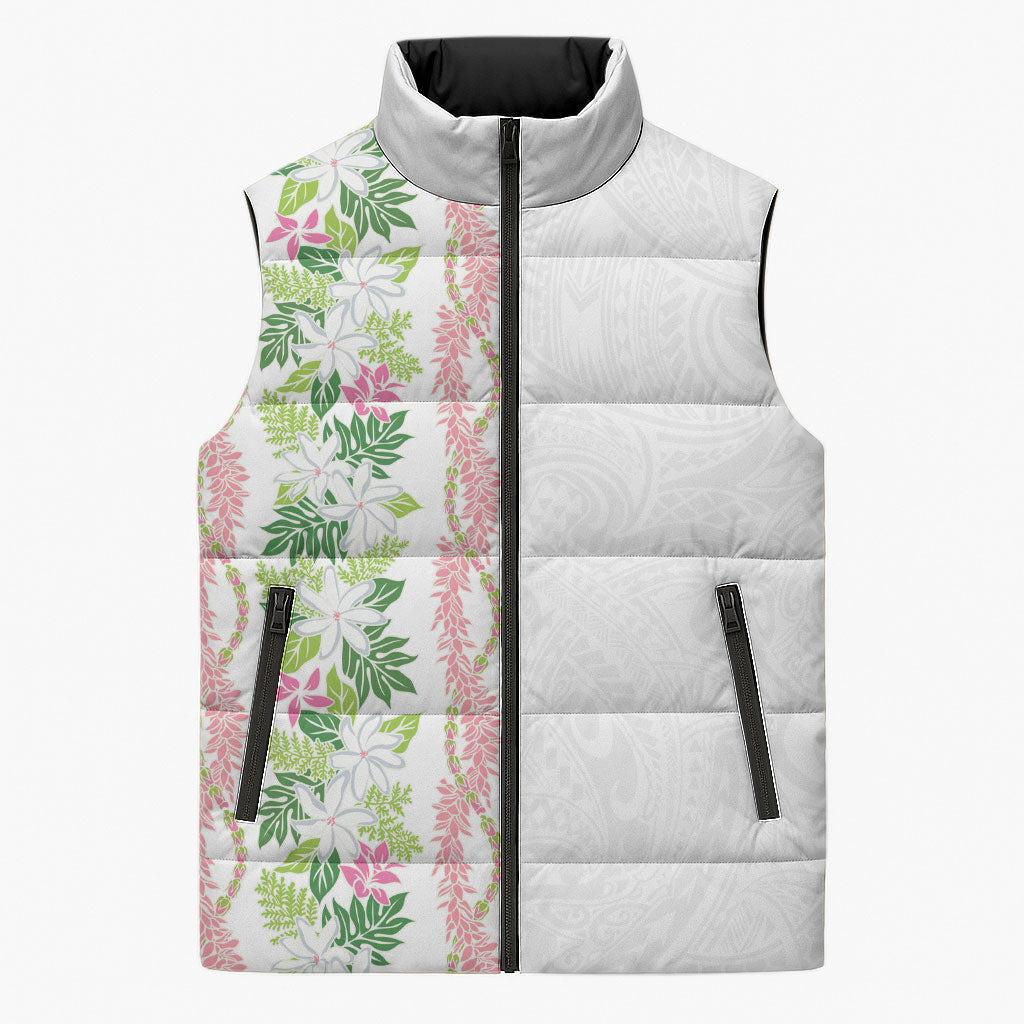 Monstera Tiare Plumeria Sleeveless Puffer Jacket Green Polynesian Pattern LT01 Unisex Green - Polynesian Pride