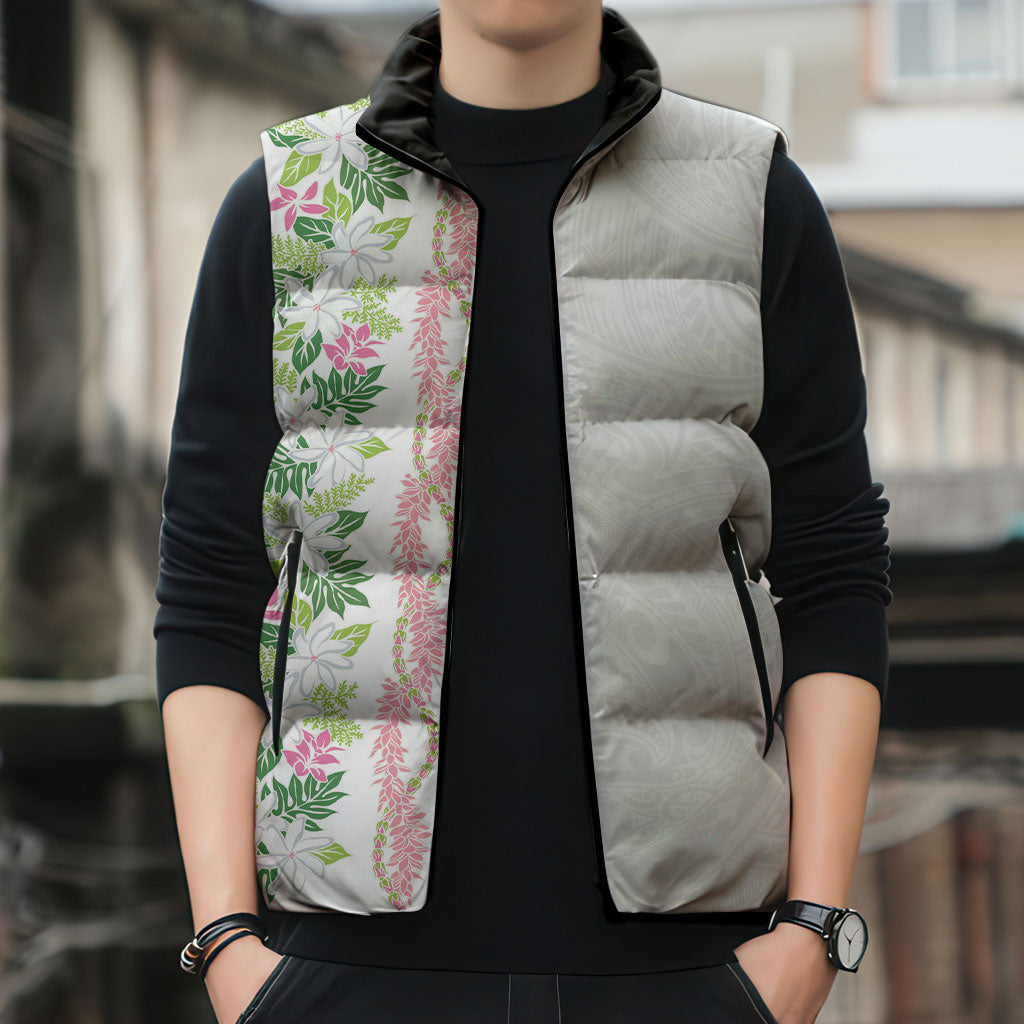 Monstera Tiare Plumeria Sleeveless Puffer Jacket Green Polynesian Pattern LT01 - Polynesian Pride